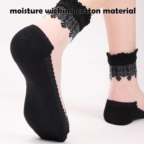 Cityelf 5 Pack Women Sheer Socks Summer Ruffle Thin Cool Socks See Through Silky Lace Ankle Cute Socks Stocking in Kuwait