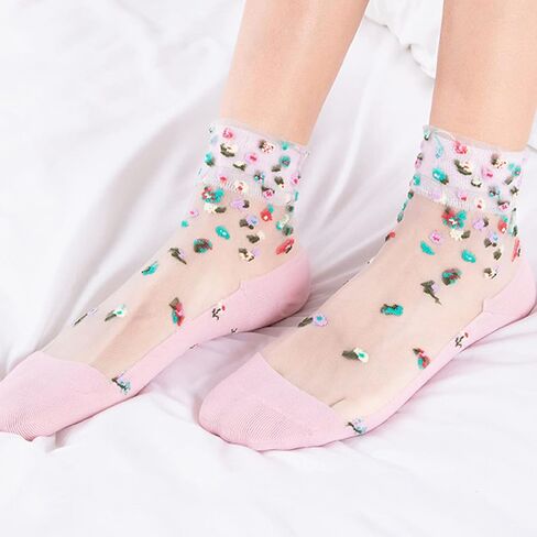 Cityelf 5 Pack Women Sheer Socks Summer Ruffle Thin Cool Socks See Through Silky Lace Ankle Cute Socks Stocking in Kuwait