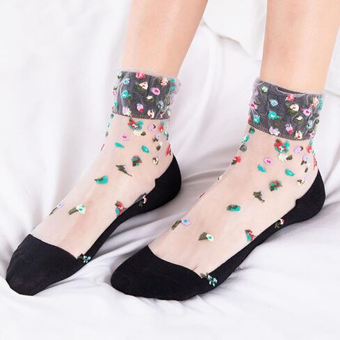 Cityelf 5 Pack Women Sheer Socks Summer Ruffle Thin Cool Socks See Through Silky Lace Ankle Cute Socks Stocking in Kuwait