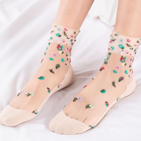 Cityelf 5 Pack Women Sheer Socks Summer Ruffle Thin Cool Socks See Through Silky Lace Ankle Cute Socks Stocking in Kuwait
