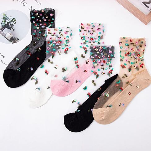 Cityelf 5 Pack Women Sheer Socks Summer Ruffle Thin Cool Socks See Through Silky Lace Ankle Cute Socks Stocking in Kuwait