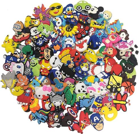 Addnkchn 20 50 100Pcs Random PVC Cartoon Bulk Shoe Charms and pins Decoration with Different Designs Shape for Girls,Boys and Adult Party Gift Shoe Decoration Charms in Saudi Arabia