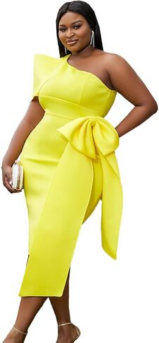 AOMEI Women's Elegant Bodycon Dress 2023 Summer One Shoulder Ruched Wrap Cocktail Party Dresses with Sweet Bow in Kuwait