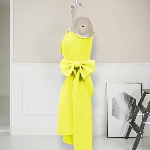 AOMEI Women's Elegant Bodycon Dress 2023 Summer One Shoulder Ruched Wrap Cocktail Party Dresses with Sweet Bow in Kuwait