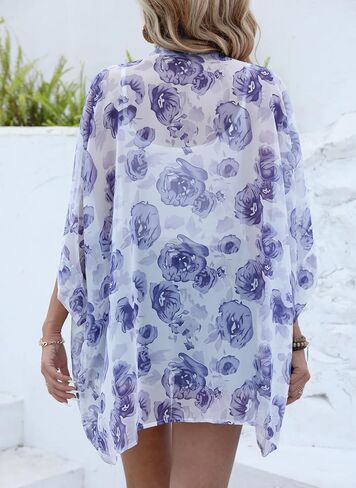 WEIYAN Women's Tops Loose Chiffon Kimono Cardigan Beach Swim Cover up Blouse in Kuwait