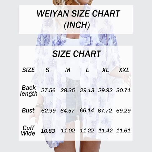 WEIYAN Women's Tops Loose Chiffon Kimono Cardigan Beach Swim Cover up Blouse in Kuwait