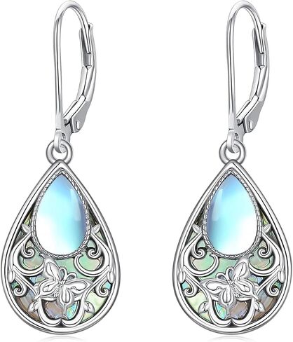 TOUPOP Dragonfly/Hummingbird/Butterfly Filigree Earrings 925 Sterling Silver Teardrop Abalone Shell Moonstone Leverback Earrings Jewelry Christmas Gifts for Women in Saudi Arabia