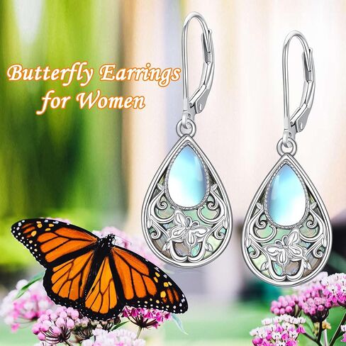 TOUPOP Dragonfly/Hummingbird/Butterfly Filigree Earrings 925 Sterling Silver Teardrop Abalone Shell Moonstone Leverback Earrings Jewelry Christmas Gifts for Women in Saudi Arabia