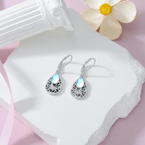 TOUPOP Dragonfly/Hummingbird/Butterfly Filigree Earrings 925 Sterling Silver Teardrop Abalone Shell Moonstone Leverback Earrings Jewelry Christmas Gifts for Women in Saudi Arabia