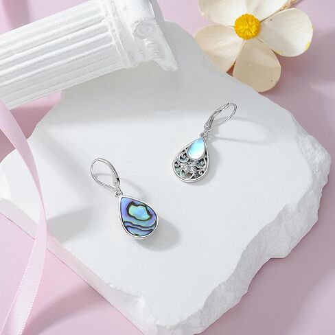 TOUPOP Dragonfly/Hummingbird/Butterfly Filigree Earrings 925 Sterling Silver Teardrop Abalone Shell Moonstone Leverback Earrings Jewelry Christmas Gifts for Women in Saudi Arabia
