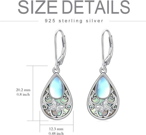 TOUPOP Dragonfly/Hummingbird/Butterfly Filigree Earrings 925 Sterling Silver Teardrop Abalone Shell Moonstone Leverback Earrings Jewelry Christmas Gifts for Women in Saudi Arabia
