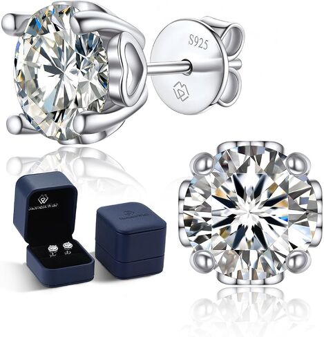 MomentWish Moissanite Earrings, Birthday Gifts for Her, Simulated Diamond Stud Earrings for Women, 925 Sterling Silver Studs Jewelry Gift for Anniversary Christmas in Kuwait