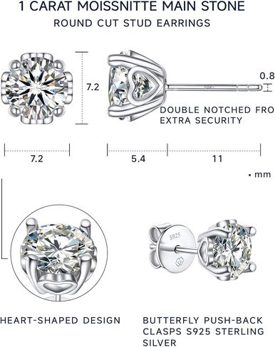 MomentWish Moissanite Earrings, Birthday Gifts for Her, Simulated Diamond Stud Earrings for Women, 925 Sterling Silver Studs Jewelry Gift for Anniversary Christmas in Kuwait
