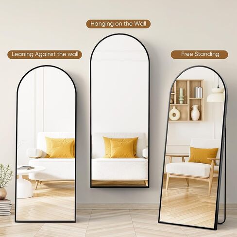 Full-Length Mirror 71"x26", Full-Body Floor Mirror with Stand, Hanging Wall-Mounted or Freestanding, Thin Aluminum Frame, Large Arch Mirror for Bedroom & Cloakroom in Saudi Arabia