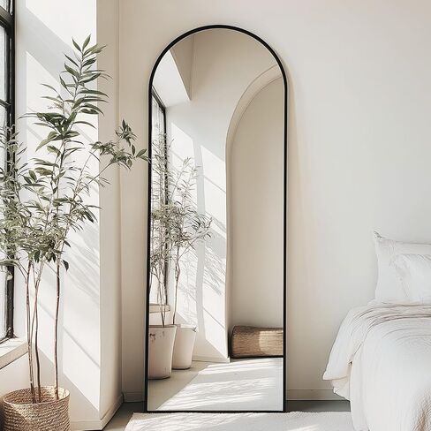 Full-Length Mirror 71"x26", Full-Body Floor Mirror with Stand, Hanging Wall-Mounted or Freestanding, Thin Aluminum Frame, Large Arch Mirror for Bedroom & Cloakroom in Saudi Arabia
