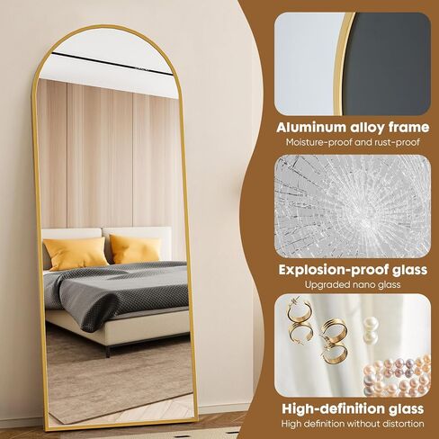 Full-Length Mirror 71"x26", Full-Body Floor Mirror with Stand, Hanging Wall-Mounted or Freestanding, Thin Aluminum Frame, Large Arch Mirror for Bedroom & Cloakroom in Saudi Arabia