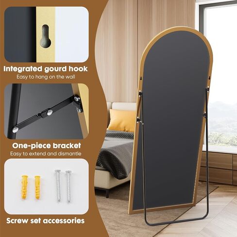 Full-Length Mirror 71"x26", Full-Body Floor Mirror with Stand, Hanging Wall-Mounted or Freestanding, Thin Aluminum Frame, Large Arch Mirror for Bedroom & Cloakroom in Saudi Arabia