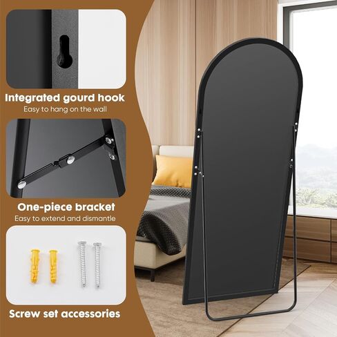 Full-Length Mirror 71"x26", Full-Body Floor Mirror with Stand, Hanging Wall-Mounted or Freestanding, Thin Aluminum Frame, Large Arch Mirror for Bedroom & Cloakroom in Saudi Arabia