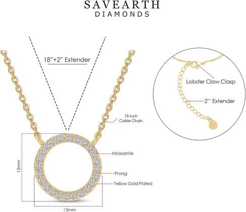 18K Gold Plated | Open Heart, Circle & Cross Moissanite Diamond Pendant Necklace, Cute Dainty Love Pendant Necklace Jewelry 16+2 Inch Extender in Saudi Arabia