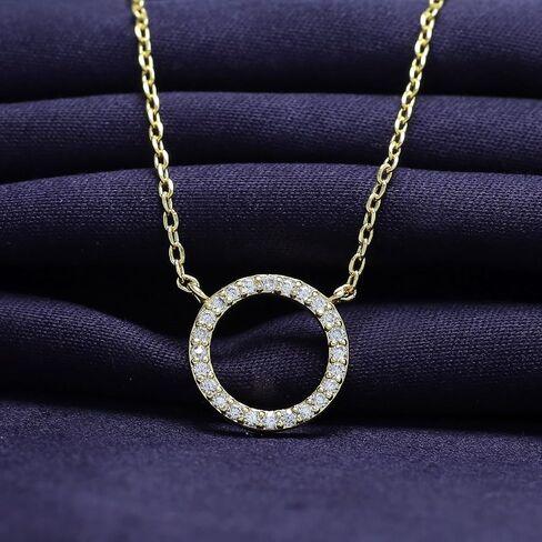 18K Gold Plated | Open Heart, Circle & Cross Moissanite Diamond Pendant Necklace, Cute Dainty Love Pendant Necklace Jewelry 16+2 Inch Extender in Saudi Arabia