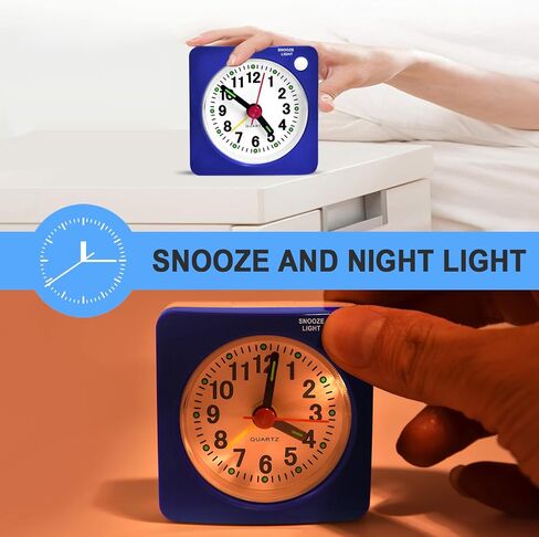 Mini Size Travel Alarm Clocks Bedside Non Ticking Battery Powered Small Clocks Silent Analog Clock for Bedroom Backpacking with Snooze and Nightlight in Saudi Arabia