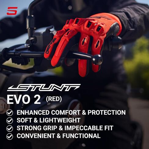 Stunt EVO 2 Motorcycle Gloves for Men - Riding Gloves for Motorcycle, Scooter and More, with AirgoProtech Shells, Black/Red in Saudi Arabia
