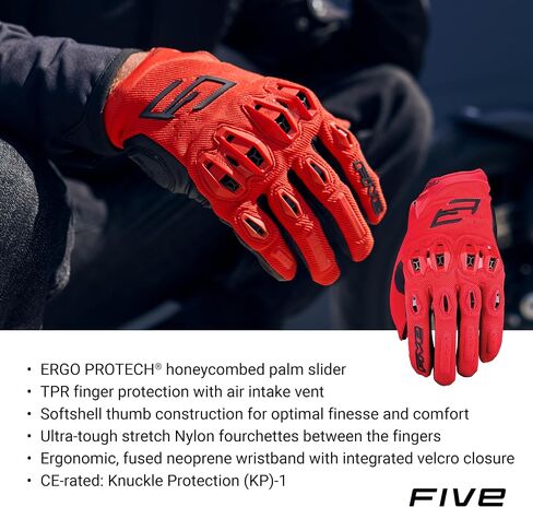 Stunt EVO 2 Motorcycle Gloves for Men - Riding Gloves for Motorcycle, Scooter and More, with AirgoProtech Shells, Black/Red in Saudi Arabia