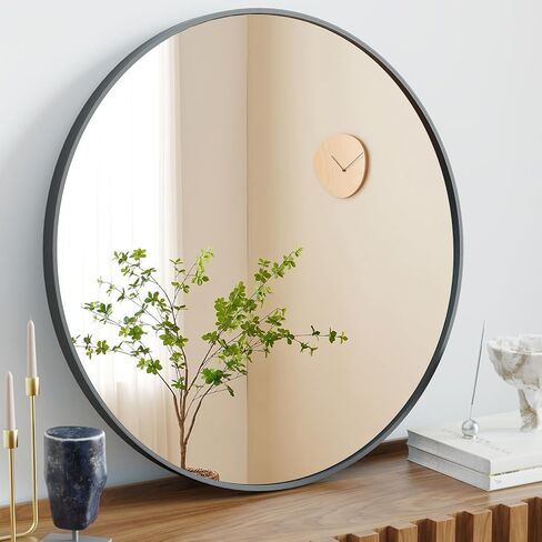 Black 30 Inch Round Bathroom Mirror, Black Circle Mirror Metal Frame, Bathroom Mirrors for Over Sink, Round Wall Mounted Mirrors for Living Room, Bathroom, Wall, Entryway, Rustic in Saudi Arabia