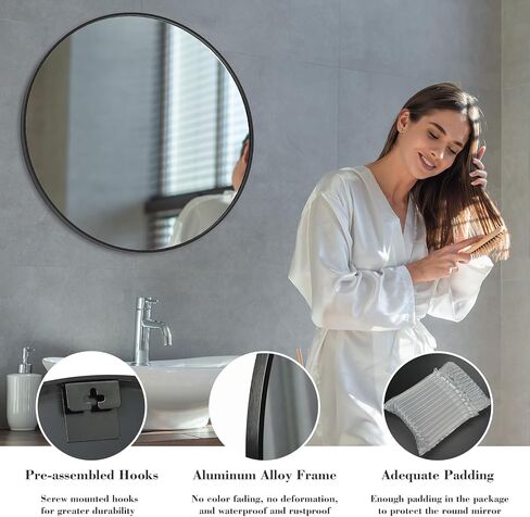Black 30 Inch Round Bathroom Mirror, Black Circle Mirror Metal Frame, Bathroom Mirrors for Over Sink, Round Wall Mounted Mirrors for Living Room, Bathroom, Wall, Entryway, Rustic in Saudi Arabia