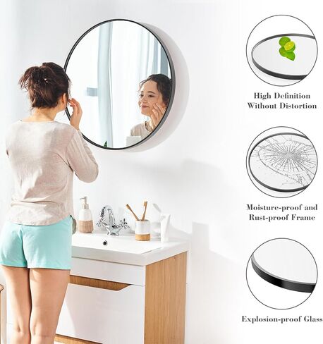 Black 30 Inch Round Bathroom Mirror, Black Circle Mirror Metal Frame, Bathroom Mirrors for Over Sink, Round Wall Mounted Mirrors for Living Room, Bathroom, Wall, Entryway, Rustic in Saudi Arabia