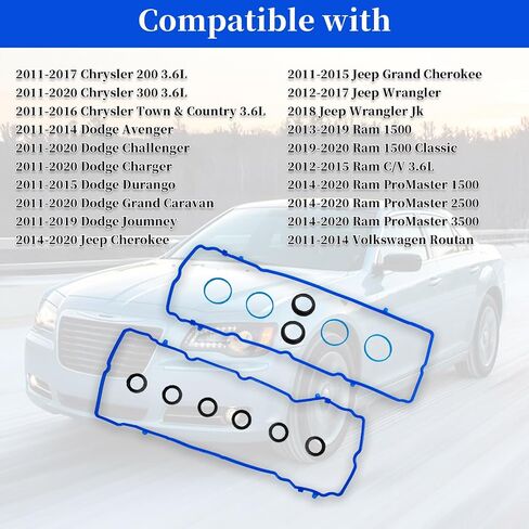 Valve Cover Gasket Set,Compatible with 3.6L Dodge Journey Charger Avenger,Ram 1500, ProMaster,Chrysler 200 300,Jeep Cherokee, Wrangler-Replace VS50805R 5184596AE in Saudi Arabia