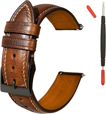 Quick Release Leather Watch Bands 14mm 16mm 18mm 19mm 20mm 21mm 22mm 24mm,Vintage Oil Wax-Tanned Leather Watch Straps Men's Watch Band Replacement Watch Strap for Men Women in Kuwait