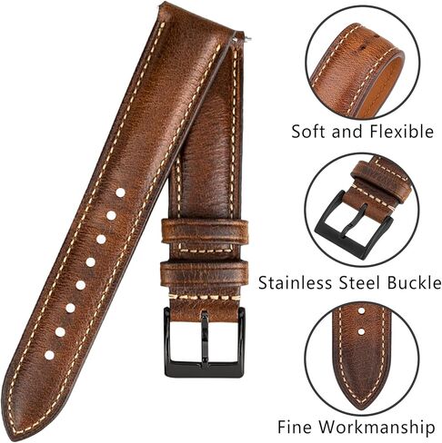 Quick Release Leather Watch Bands 14mm 16mm 18mm 19mm 20mm 21mm 22mm 24mm,Vintage Oil Wax-Tanned Leather Watch Straps Men's Watch Band Replacement Watch Strap for Men Women in Kuwait