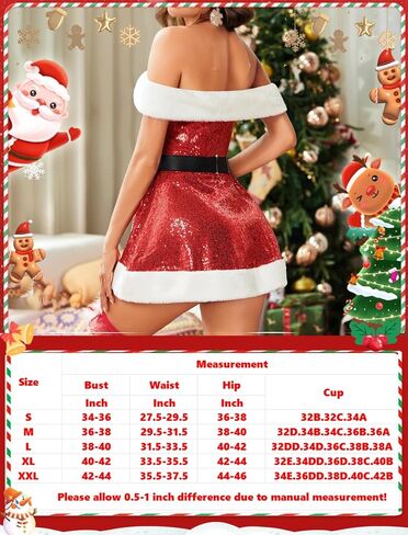 Avidlove Christmas Lingerie Off Shoulder Santa Lingerie for Women Sequin Babydoll Chemise S-XXL in Kuwait