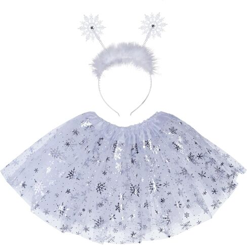 عيد الميلاد الأبيض بريق ندفة الثلج توتو عقال مجموعة سباركلي ندفة الثلج اللباس الملحقات للفتيات عيد الميلاد الشتاء موضوع حزب تأثيري ملابس زي in Kuwait