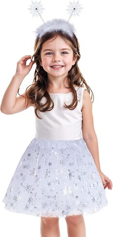 عيد الميلاد الأبيض بريق ندفة الثلج توتو عقال مجموعة سباركلي ندفة الثلج اللباس الملحقات للفتيات عيد الميلاد الشتاء موضوع حزب تأثيري ملابس زي in Kuwait