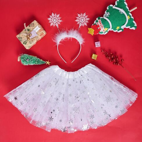 عيد الميلاد الأبيض بريق ندفة الثلج توتو عقال مجموعة سباركلي ندفة الثلج اللباس الملحقات للفتيات عيد الميلاد الشتاء موضوع حزب تأثيري ملابس زي in Kuwait