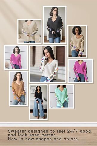 Womens Classic Boho Floral Crochet Long Sleeve Sweaters Casual Pullover Knitwear for Fall Winter Basic Tops 2024 in Saudi Arabia