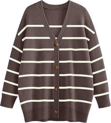 Women's Stripe Cardigan Sweaters 2024 Oversized Button Sweaters V Neck Lightweight Loose Cardigans Knit Outerwear in Saudi Arabia