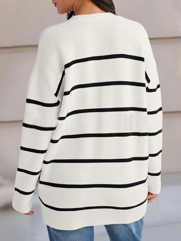 Women's Stripe Cardigan Sweaters 2024 Oversized Button Sweaters V Neck Lightweight Loose Cardigans Knit Outerwear in Saudi Arabia