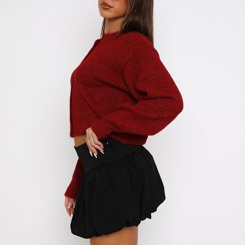 RUEWEY Women Y2k Crew Neck Button Down Long Sleeve Cropped Cardigan Knitted Sweater Light Jacket in Saudi Arabia