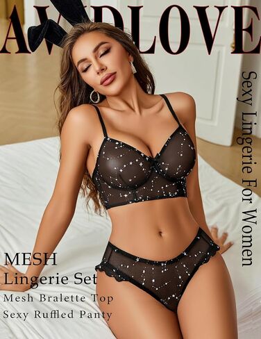 Avidlove Women's Lingerie Sexy Mesh Bralette And Panty Sets 2 Pieces Matching Underwear Outfits S-XXL in Kuwait
