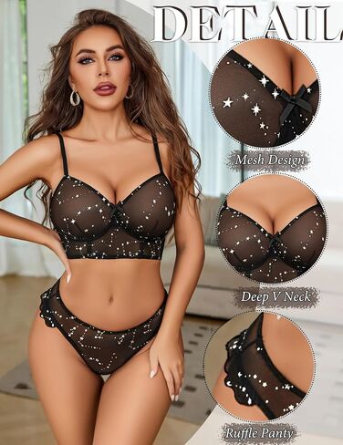 Avidlove Women's Lingerie Sexy Mesh Bralette And Panty Sets 2 Pieces Matching Underwear Outfits S-XXL in Kuwait