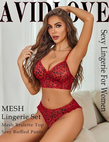 Avidlove Women's Lingerie Sexy Mesh Bralette And Panty Sets 2 Pieces Matching Underwear Outfits S-XXL in Kuwait