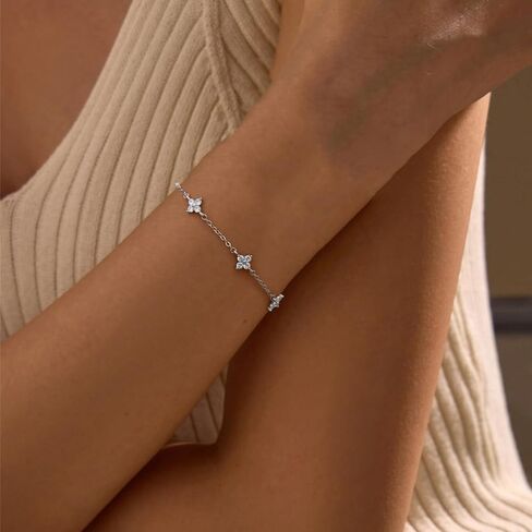 Dainty Silver/Gold Bracelet for Women, Trendy Non Tarnish 18K Gold Plated Cubic Zirconia Bracelets, Layered Cute Dainty Adjustable Link Chain Bracelet for Wedding Prom Brides Jewelry in Kuwait