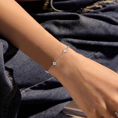 Dainty Silver/Gold Bracelet for Women, Trendy Non Tarnish 18K Gold Plated Cubic Zirconia Bracelets, Layered Cute Dainty Adjustable Link Chain Bracelet for Wedding Prom Brides Jewelry in Kuwait