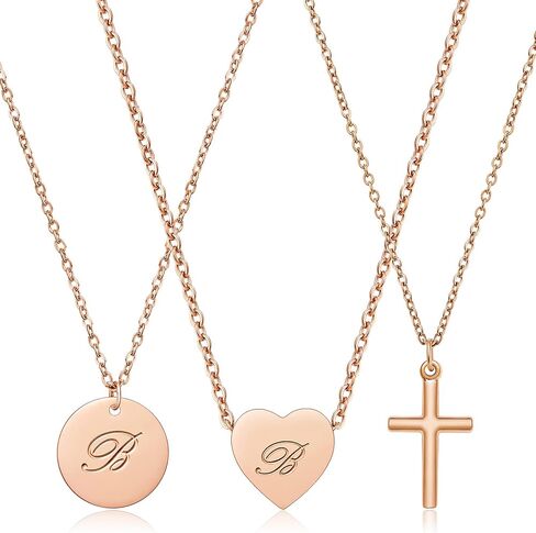 Initial Pendent Necklace A-Z Letters Alphabet Necklace Sets 18K Rose Gold Stainless Steel Charm Chain Necklace Gift Jewelry for Girls and Women in Kuwait