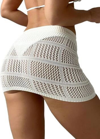 SHENHE Women's Knitted Hollow Out Swimsuit Bikini Cover Up Beach Skirts in Saudi Arabia