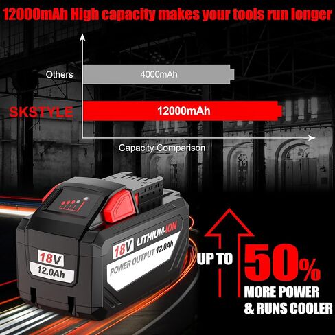 S SKSTYLE 8.0Ah Replacement Battery for Milwaukee M18 48-11-1880 18v 8.0 Ah Lithium-Ion Battery Pack (Compatible with All Milwaukee 18-Volt Cordless Power Tools) in Saudi Arabia