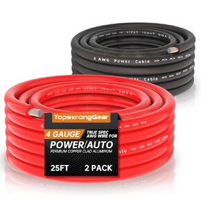 TOPSTRONGGEAR 4 Gauge Power/Ground Wire 25FT Red & 25FT Black-Copper Clad Aluminum CCA-True 4 AWG Power Wire-True Spec and Soft Touch Cable